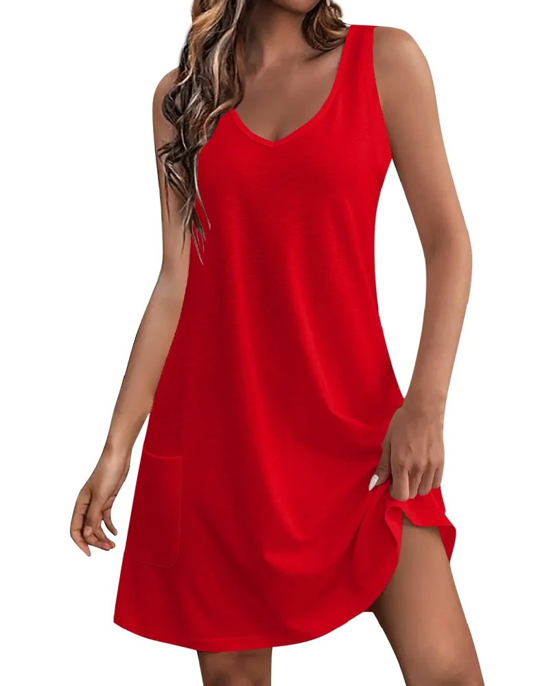 Casual Sundress With Pockets Beach V Neck Tank Loose Dresses