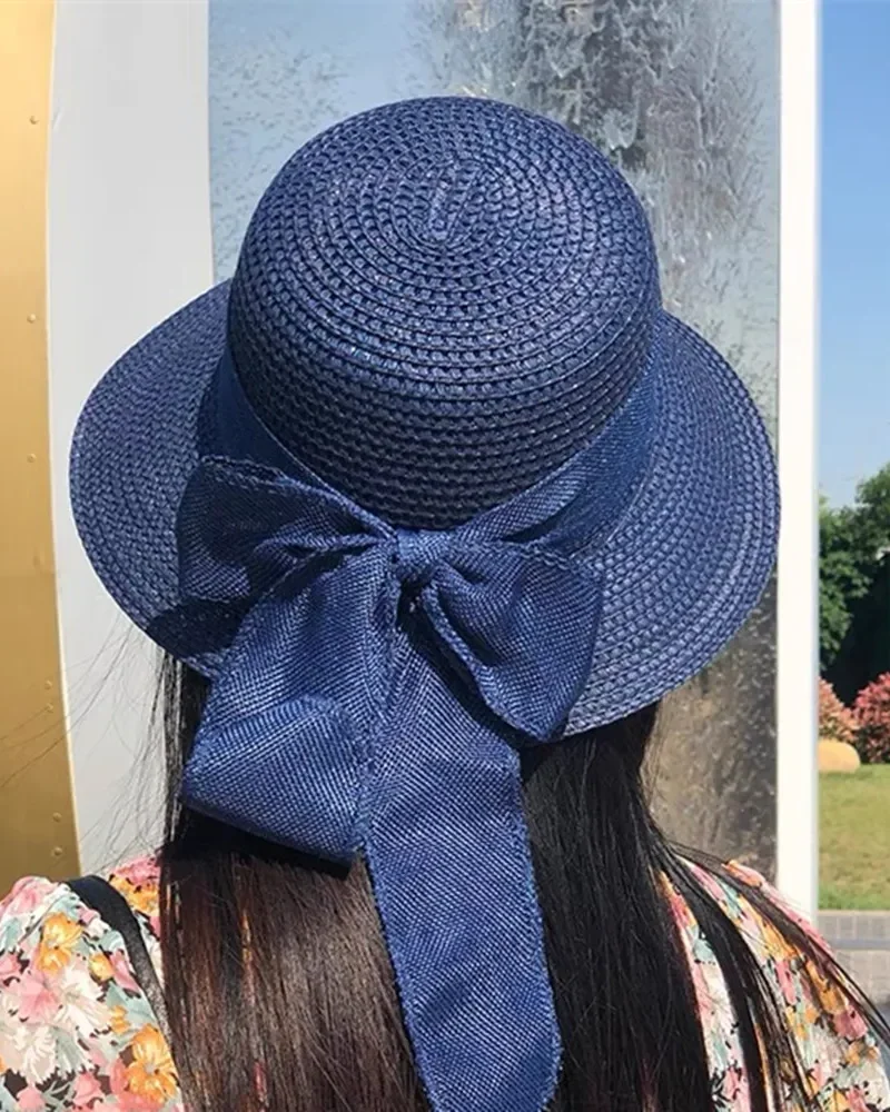 Casual Sunscreen Wide Brim Outdoor Foldable Sweet Breathable Bowknot Wide Brim Straw Hat