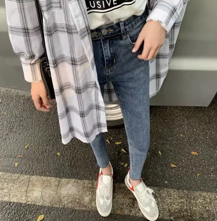 Casual Vintage Button Straight High Waist Jeans