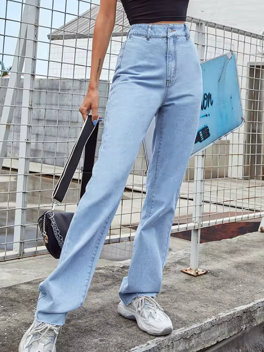 Casual Vintage Zipper Fly Straight High Waist Baggy Jeans