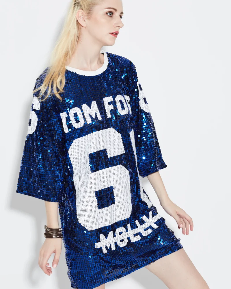 Glitter Sequin Oversize Loose Graphic Costumes Shift T Shirt Dress