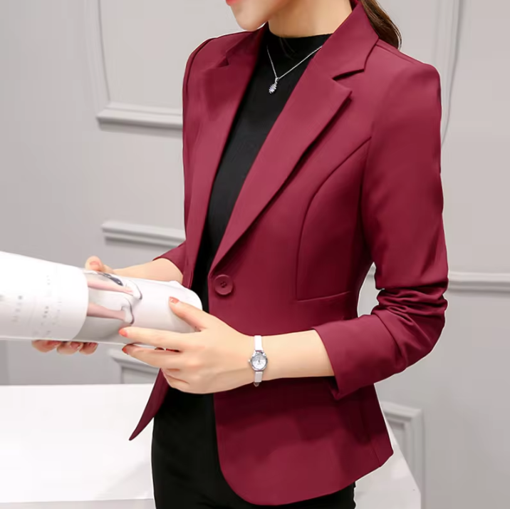 Chic Notched Long Sleeve Single Button Slim Blazers Suits