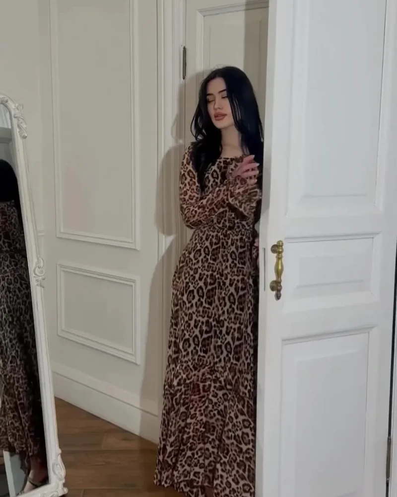 Chiffon Spliced Irregular Lotus Leaf Sleeve Elegant Ruffled Maxi Dresses