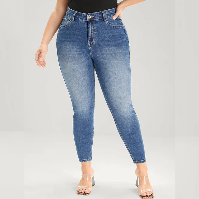 Classic High Waist Pencil Plus Size Skinny Stretchy Full Length Jeans