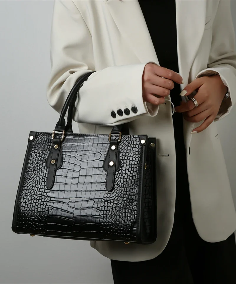 Crocodile Pattern Large Shoulder Tote Designer Alligator Leather Cross body Handbag