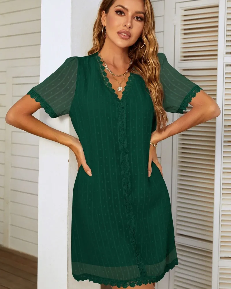 Elegant Solid Color A-Line Vintage Loose Slight Stretch Mini Dresses