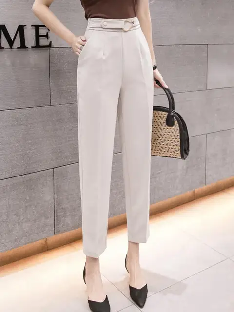 Elegant zipper fly Pencil Straight High Waist Ankle-length Pants
