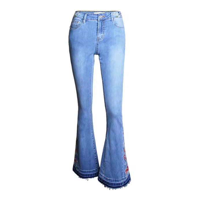 Embroidery Softener Bell Bottom Skinny Flare Jeans
