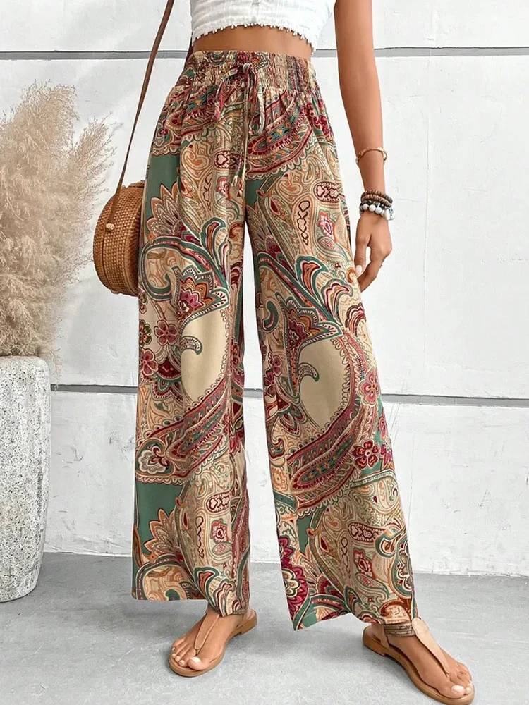 Ethnic Style Digital Print High Waist Wide Leg Loose Pants