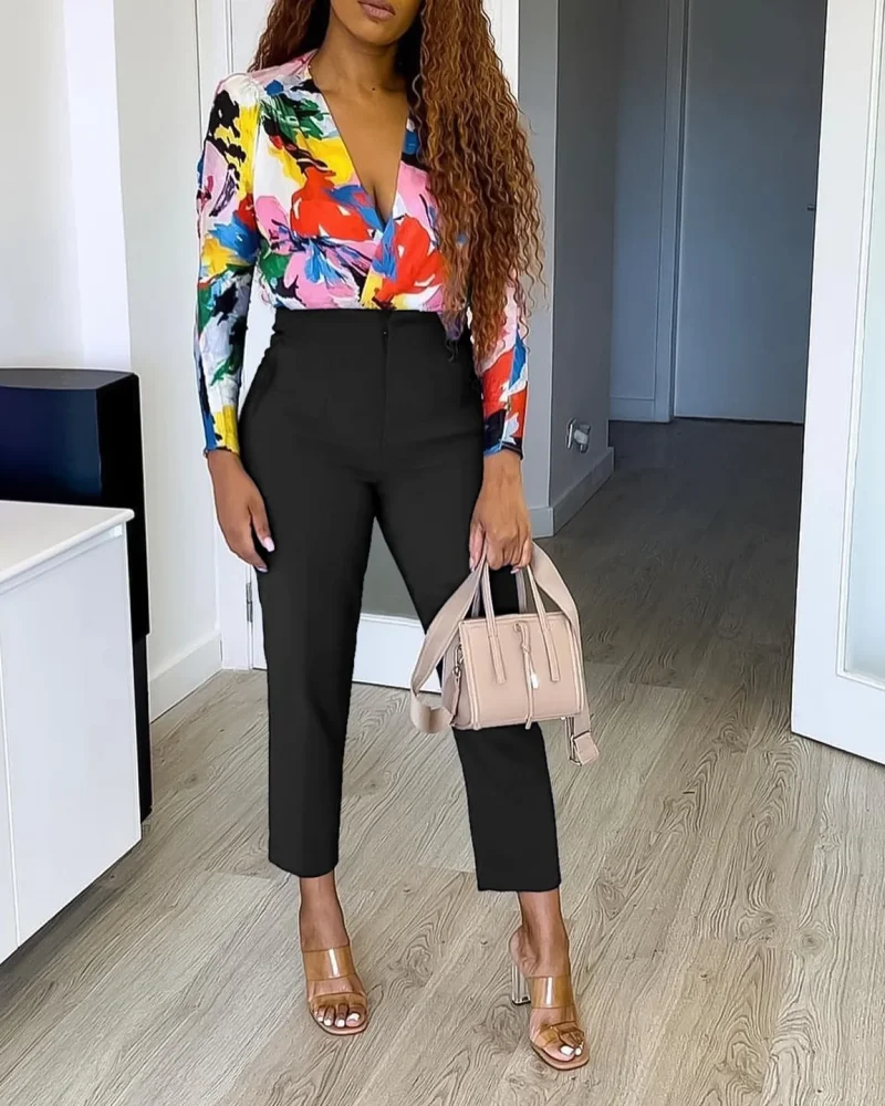 Formal High Waist Straight Ankle Length Pants Office Outfit