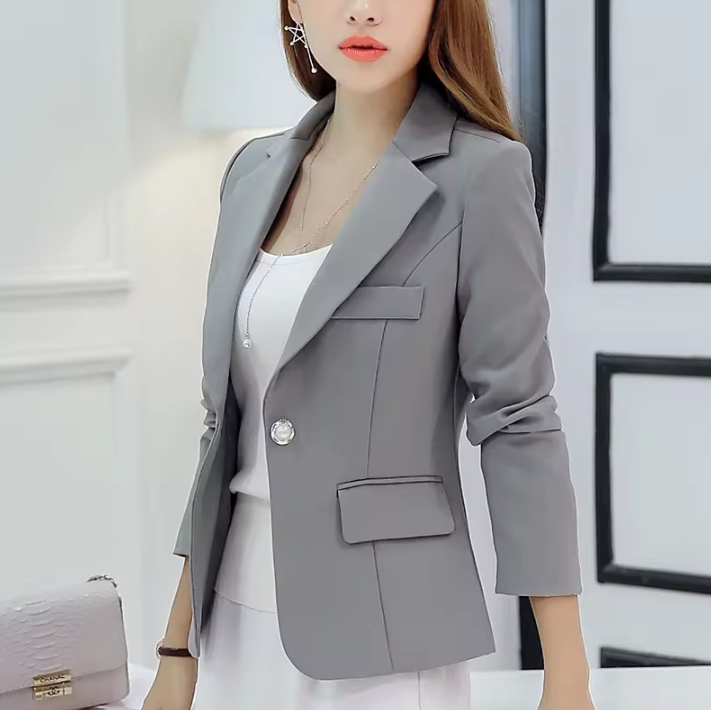 Formal Single Button Long Sleeve Slight Stretch Blazer