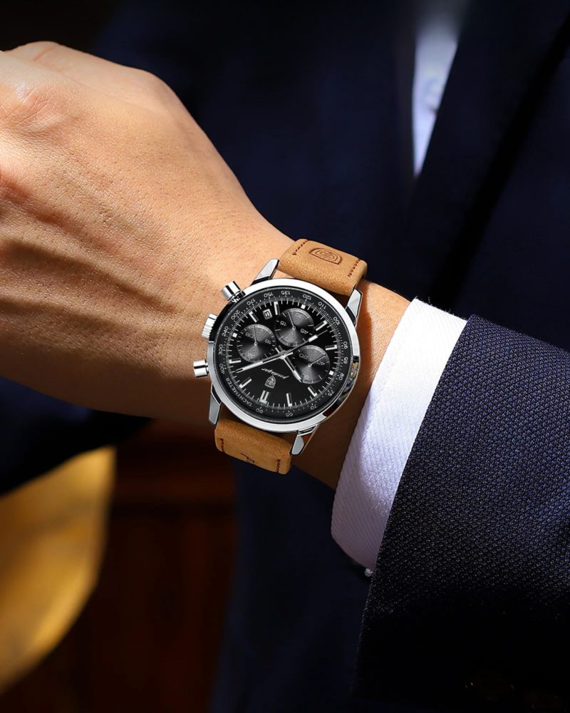 Genuine Leather Quartz Chronograph Waterproof Luminous Date Sport Wristwatch