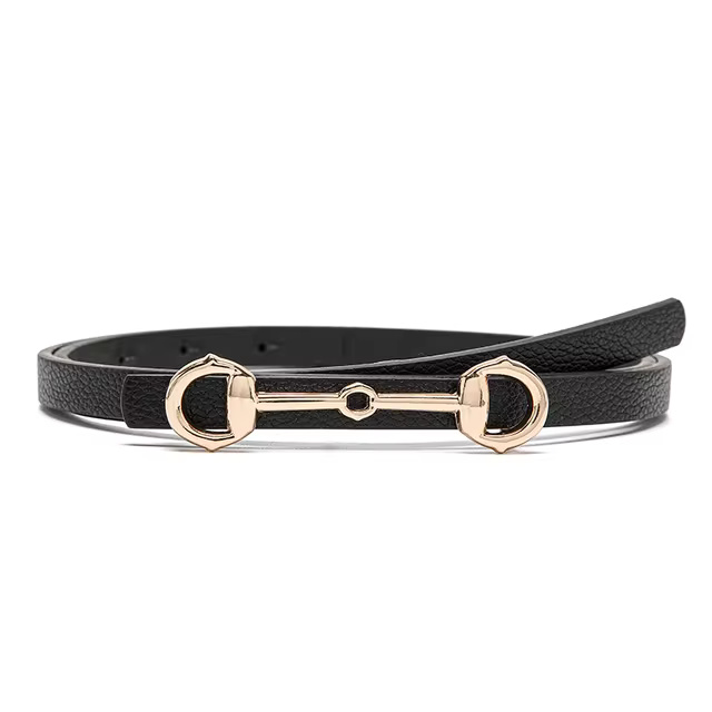 Alloy Material Casual PU Leather Circle Round Buckle Thin Belt