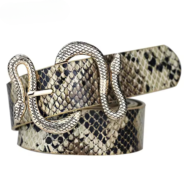 Snake Shape Fashion Gold Pin Buckle Leather Waistband
