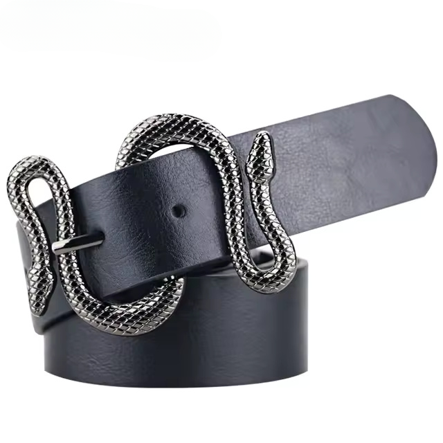 Fashion Snake Shape Pin Buckle Leather Belt