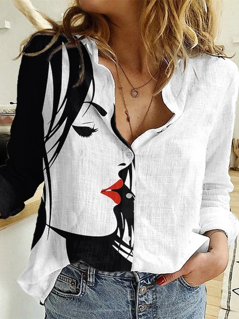 Loose Blouse Fashion Casual Elegant Long Sleeve Holiday Weekend Shirt