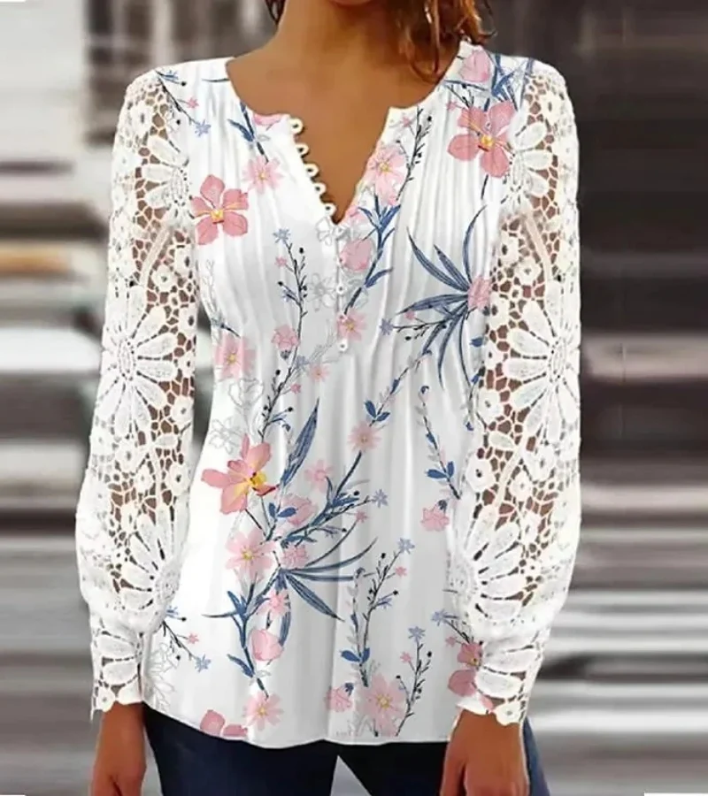 Loose Elegant Shirt Temperament Casual Long sleeve Printed Top