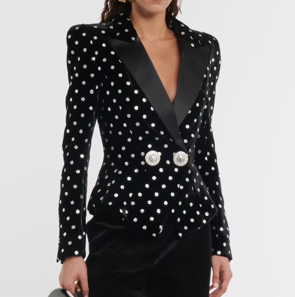 Luxury Design Polka Dot Diamonds Buttons Slim Fit Blazer