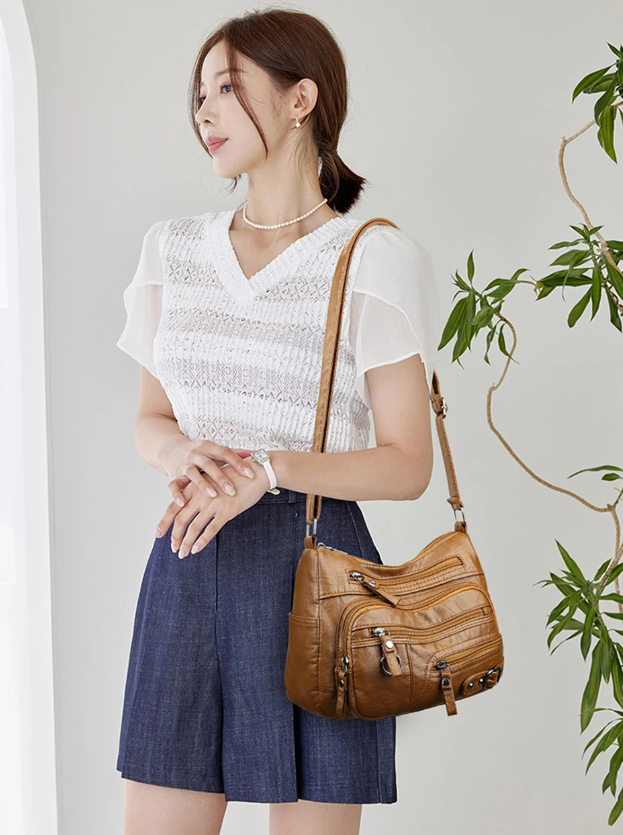 Luxury PU Leather Shoulder Messenger Multiple Pockets Bags