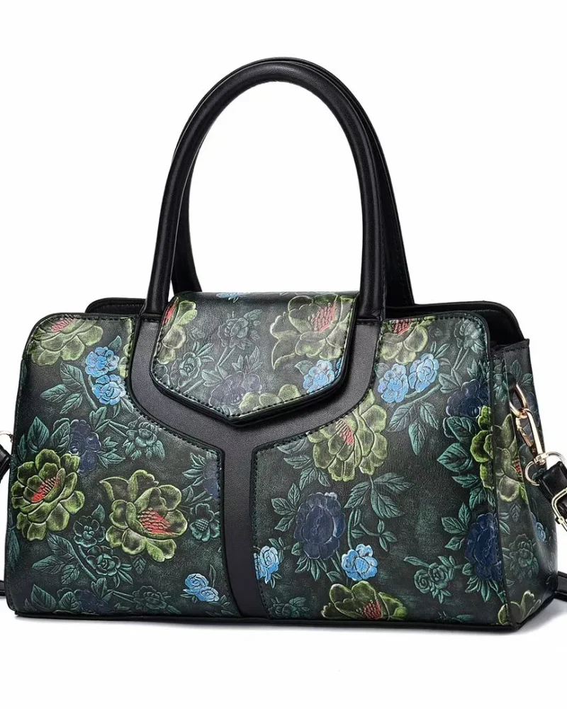 Luxury Retro Flower Pattern Portable Satchel PU Commuting Cross body Handbags1. Luxury Retro Flower Pattern Portable Satchel PU Commuting Cross body Handbags