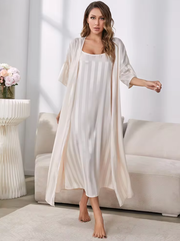 Luxury Strip Print Mid-Calf Comfortable 2 Piece Suit