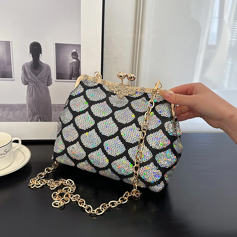 Paillette hasp Luxury Handmade With Chain Wedding Party Clutch bag