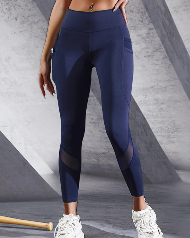 Patchwork High Waist Jogging Sportswear Double Pocket Leggings