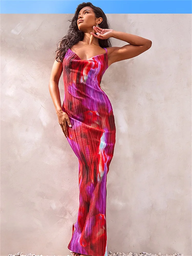 Spaghetti Strap Slim High Waist Swing Collar Elegant Party Maxi Dresses