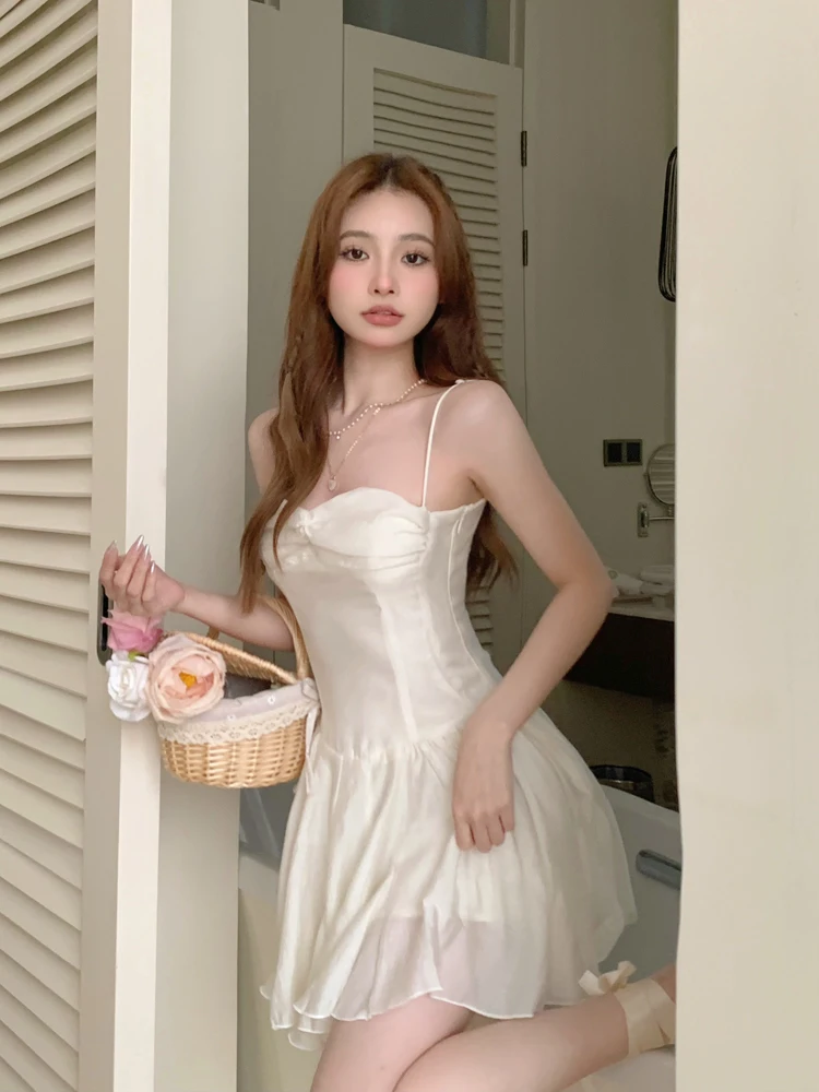 Robe Ruched Corset Style Backless Spaghetti Strap Party Skater Short Dresses