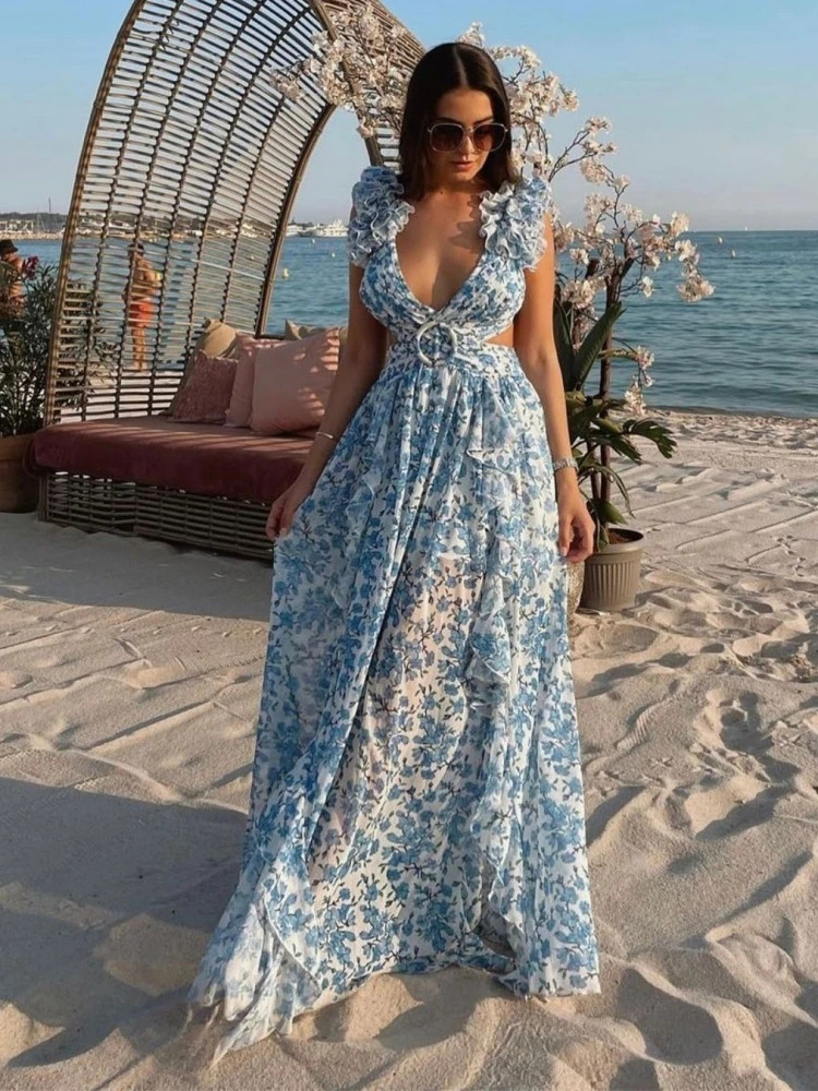 Ruffle Floral Split Deep V Neck Hollow Out Sleeveless Elegant Maxi Dresses13 (1) Ruffle Floral Split Deep V Neck Hollow Out Sleeveless Elegant Maxi Dresses