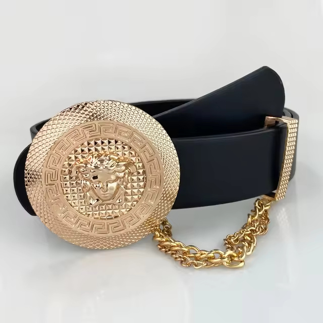 Gothic Punk Fashion Metal Buckle Waist Strap Designer Leather Waistband Belt