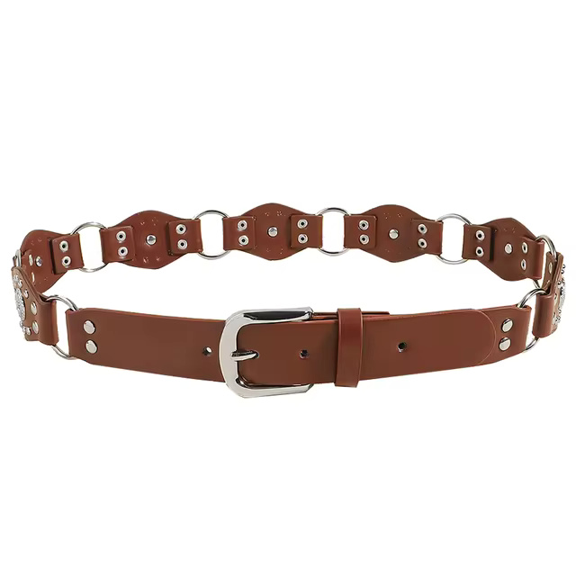 Retro Millennial Style Rivet Slim-fit Spliced Wide Belt