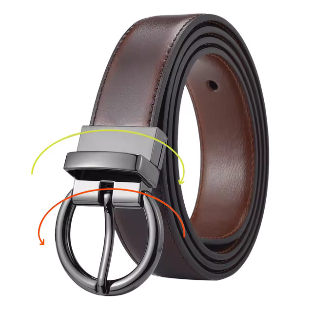 Formal Reversible Leather Belt with Rotate Buckle