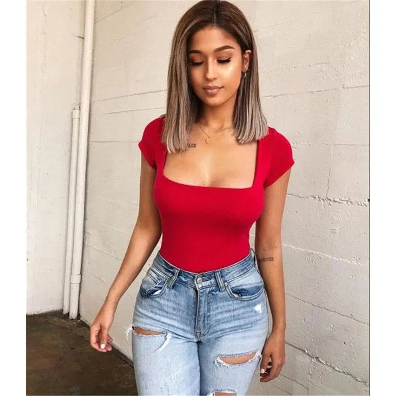 Casual Skinny Short Sleeve Femme Bodysuit