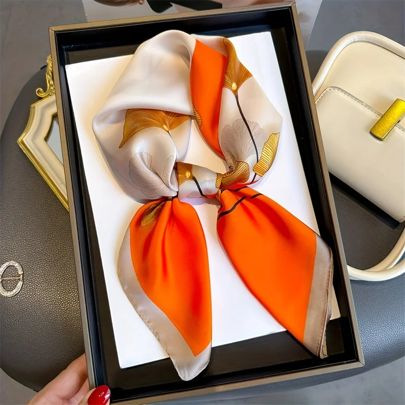 Satin Handkerchief Print Small Neck Muffler Square Elegant Scarf