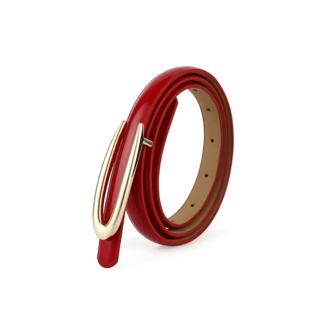 Elegant Skinny Pattern Alloy Gold Buckle Thin Waist Belt