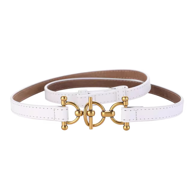 Elegant Skinny Thin Waist Alloy Buckle Leather Belts