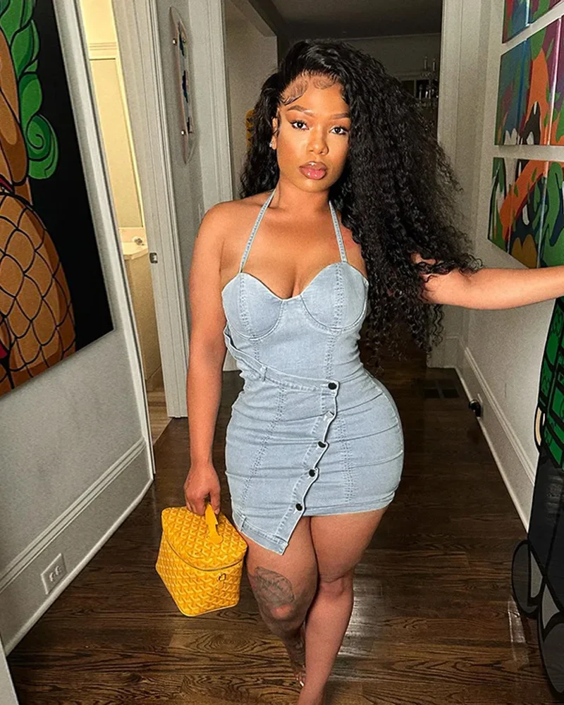 Sleeveless Denim Halter Backless Streetwear Vintage Party Mini Dress Vestidos