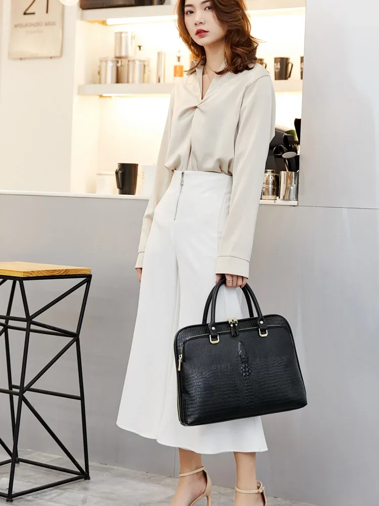 Soft Leather Briefcase Interior Slot Pocket Laptop Handbag