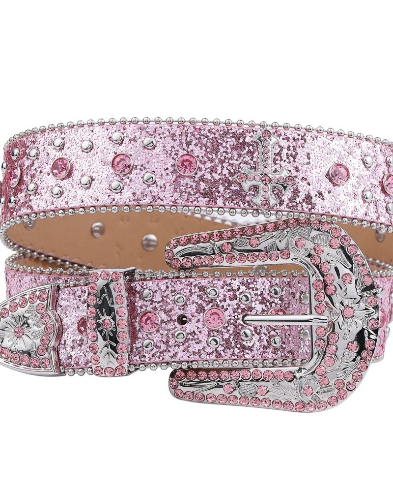 Rhinestone Sparkles Fashion Cross-Rivet inlaid leather Belt