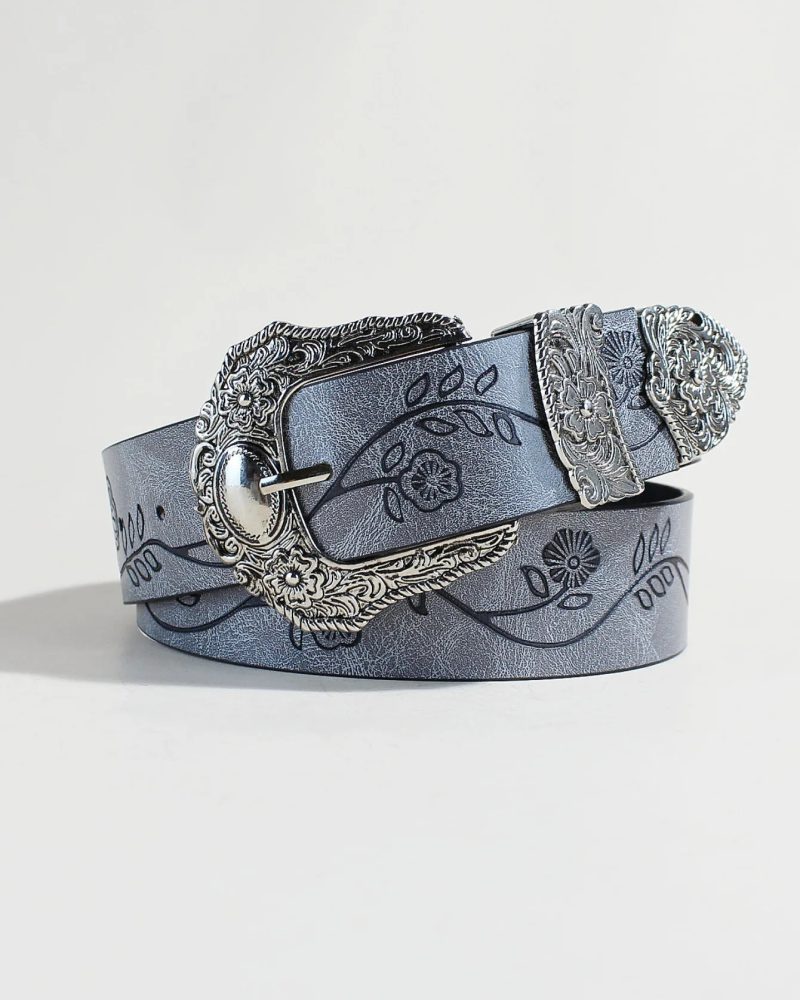 Vintage Textured fashion Alloy Pin Buckle Faux Leather Belt