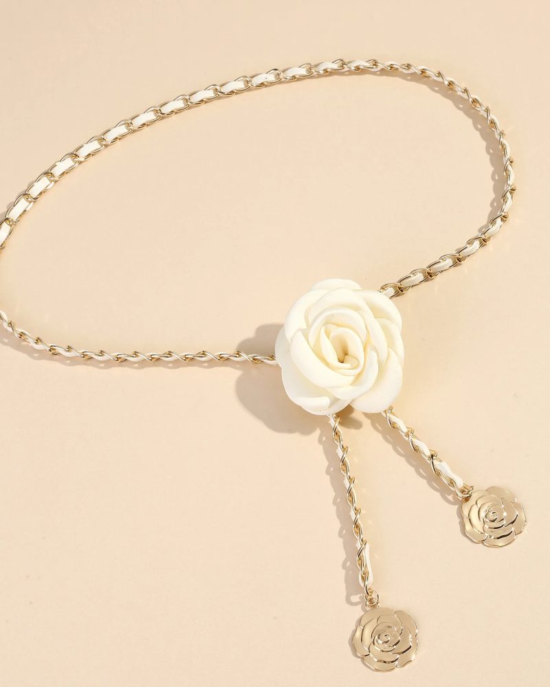 Metal Waist Chain Fashion Camellia Flowers Locks Thin Body Belts