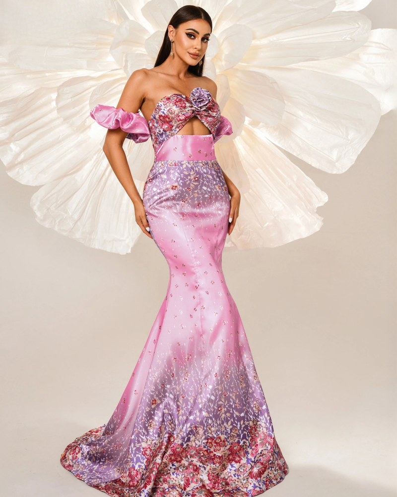 Floral Mermaid CutOut Off Shoulder Elegant Party Maxi Dresses