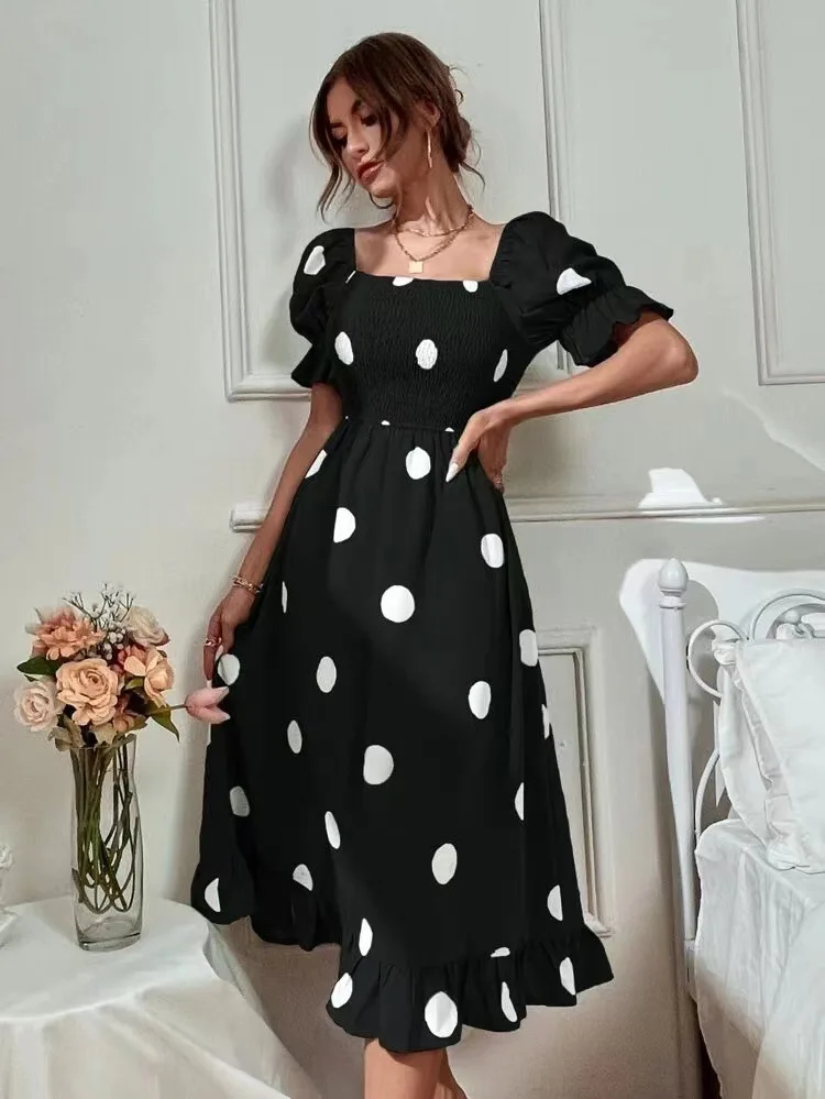 Casual Polka Dots High Elasticity Elegant Office Midi Dresses
