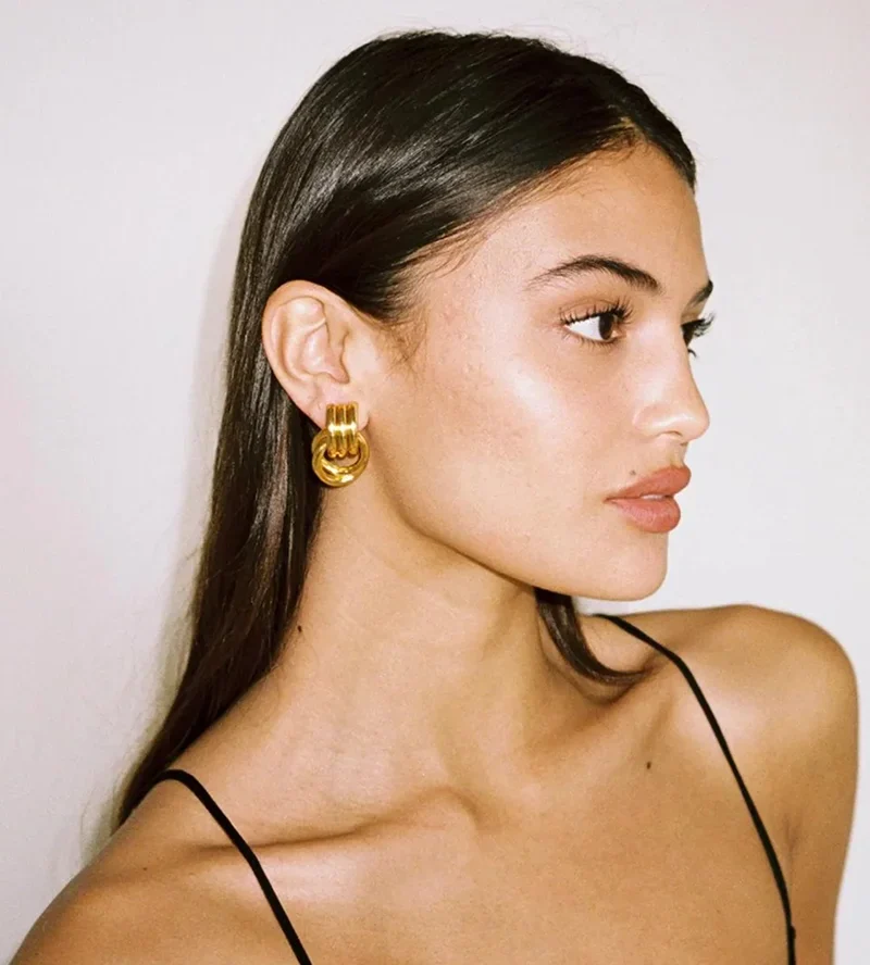 Casual Stainless Steel Metal Double Knot Waterproof Daily Stud Earrings