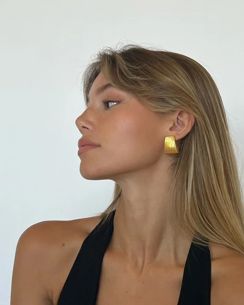 Classic Stainless Steel Metal Geometric Waterproof Daily Stud Earrings