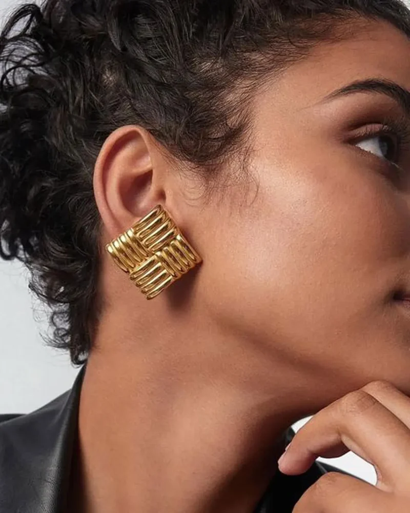 Creative Golden Stainless Steel Geometric Stud Earrings Jewelry