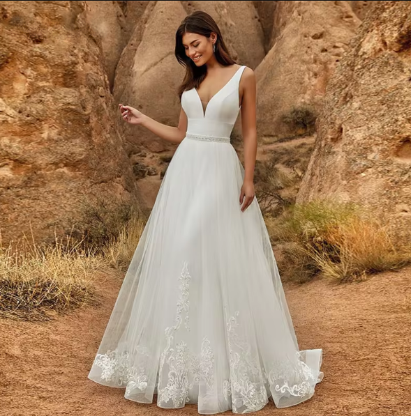 Elegant Lace Tulle V-Neck Detachable Skirt Bridal Jumpsuit Two Pieces Suit