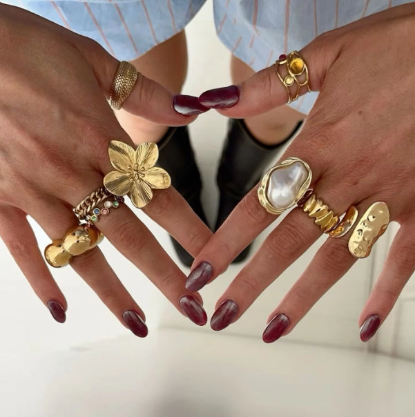 Elegant Pearl Stainless Steel Gold Pearl Ring Imitation Jewelry