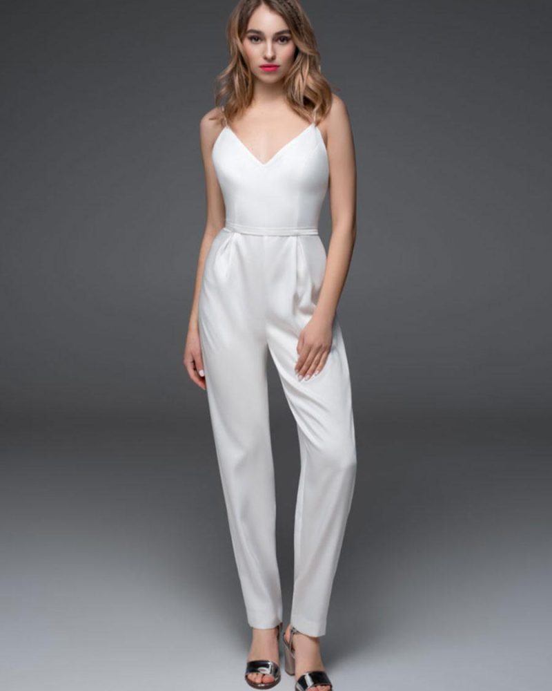 Elegant Sleeveless Satin Fabric Ankle-Length Bridal Jumpsuit